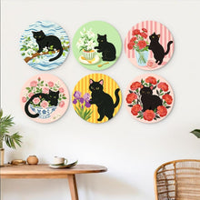 Cargar imagen en el visor de la galería, Mini Serie Pintar por Números - discos de Ø20cm (6 piezas) - Gato negro y flores