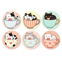 Cargar imagen en el visor de la galería, Mini Serie Pintar por Números - discos de Ø20cm (6 piezas) - Gatos y tazas de té Figured'Art