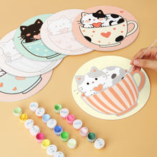 Cargar imagen en el visor de la galería, Mini Serie Pintar por Números - discos de Ø20cm (6 piezas) - Gatos y tazas de té