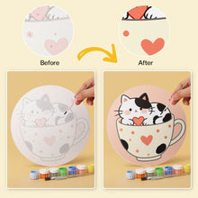 Cargar imagen en el visor de la galería, Mini Serie Pintar por Números - discos de Ø20cm (6 piezas) - Gatos y tazas de té