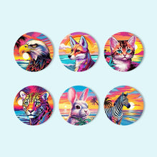 Cargar imagen en el visor de la galería, Pintar por números Posavasos 15cm (6 piezas) - Fauna Pop Art