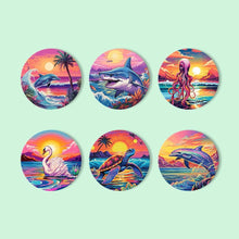 Cargar imagen en el visor de la galería, Pintar por números Posavasos 15cm (6 piezas) - Vida Marina Colorida