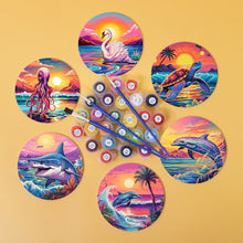 Cargar imagen en el visor de la galería, Pintar por números Posavasos 10cm (6 piezas) - Vida Marina Colorida
