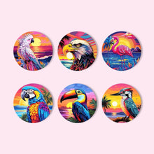 Cargar imagen en el visor de la galería, Pintar por números Posavasos 15cm (6 piezas) - Pájaros Tropicales Vibrantes