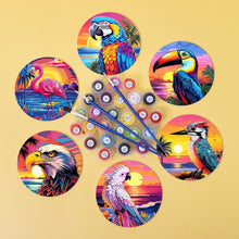Cargar imagen en el visor de la galería, Pintar por números Posavasos 10cm (6 piezas) - Pájaros Tropicales Vibrantes