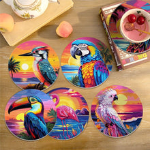 Cargar imagen en el visor de la galería, Pintar por números Posavasos 10cm (6 piezas) - Pájaros Tropicales Vibrantes