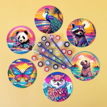 Cargar imagen en el visor de la galería, Pintar por números Posavasos 10cm (6 piezas) - Serie Fauna con Panda, Mapache y Foca