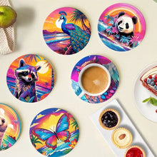 Cargar imagen en el visor de la galería, Pintar por números Posavasos 10cm (6 piezas) - Serie Fauna con Panda, Mapache y Foca