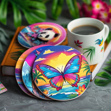 Cargar imagen en el visor de la galería, Pintar por números Posavasos 10cm (6 piezas) - Serie Fauna con Panda, Mapache y Foca