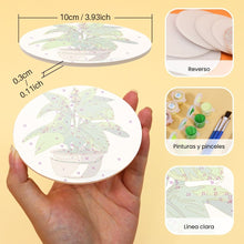 Cargar imagen en el visor de la galería, Pintar por números Posavasos 10cm (6 piezas) - Monstera y Helecho