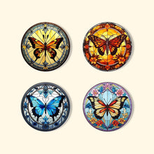 Cargar imagen en el visor de la galería, Pintar por números Posavasos 15cm (4 piezas) - Alas Vibrantes: Un Cuarteto de Mariposas