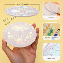 Cargar imagen en el visor de la galería, Pintar por números Posavasos 15cm (4 piezas) - Alas Vibrantes: Un Cuarteto de Mariposas