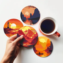 Cargar imagen en el visor de la galería, Pintar por números Posavasos 10cm (6 piezas) - Escena de Atardecer