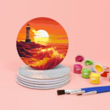 Cargar imagen en el visor de la galería, Pintar por números Posavasos 10cm (6 piezas) - Escena de Atardecer