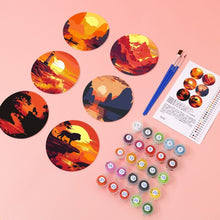 Cargar imagen en el visor de la galería, Pintar por números Posavasos 10cm (6 piezas) - Escena de Atardecer