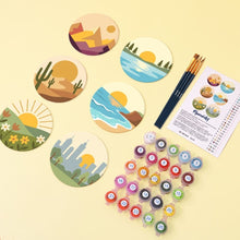 Cargar imagen en el visor de la galería, Pintar por números Posavasos 10cm (6 piezas) - Horizontes Naturales