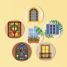 Cargar imagen en el visor de la galería, Pintar por números Posavasos 10cm (6 piezas) - Ventanas Encantadas Figured'Art