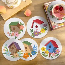 Cargar imagen en el visor de la galería, Pintar por números Posavasos 10cm (6 piezas) - Pueblo de casitas para pájaros