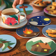 Cargar imagen en el visor de la galería, Pintar por números Posavasos 10cm (6 piezas) - Noches de camping
