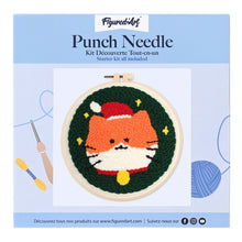 Cargar imagen en el visor de la galería, Punch Needle Gato con gorro de Papá Noel