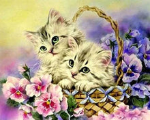 Cargar imagen en el visor de la galería, Punto De Cruz Diamante - Punto De Cruz Diamante - Dos Gatos Y Flores - Figuredart - Flores Gatos Mascotas Punto De Cruz Diamante Animales