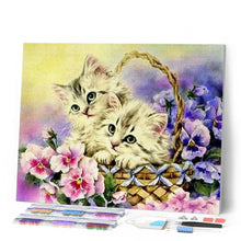 Cargar imagen en el visor de la galería, Punto De Cruz Diamante - Punto De Cruz Diamante - Dos Gatos Y Flores - Figuredart - Flores Gatos Mascotas Punto De Cruz Diamante Animales