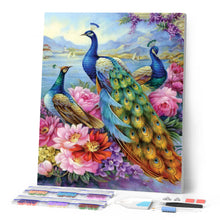 Cargar imagen en el visor de la galería, Diamond Painting - Pavos reales y flores en el lago