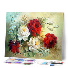 Cargar imagen en el visor de la galería, Punto De Cruz Diamante - Punto De Cruz Diamante - Flor Roja Y Blanca Disposición - Figuredart - Flores Punto De Cruz Diamante Flores