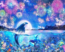 Cargar imagen en el visor de la galería, Punto De Cruz Diamante - Punto De Cruz Diamante - Los Delfines Y Fuegos Artificiales - Figuredart - Delfines Mascotas Paisajes Punto De Cruz