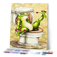 Cargar imagen en el visor de la galería, Punto de Cruz Diamante - Diamond Painting - La rana de inodoros 40x50cm con bastidor montado