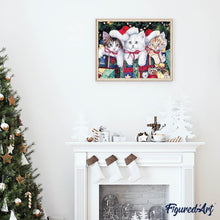 Cargar imagen en el visor de la galería, Punto De Cruz Diamante - Punto De Cruz Diamante - Tres Gatitos De Navidad - Figuredart - Gatos Mascotas Navidad Punto De Cruz Diamante