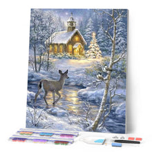 Cargar imagen en el visor de la galería, Diamond Painting - Ciervo cruzando el río en invierno