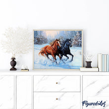 Cargar imagen en el visor de la galería, Punto De Cruz Diamante - Punto De Cruz Diamante - Dos Caballos En Invierno - Figuredart - Caballos Invierno Mascotas Punto De Cruz Diamante
