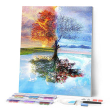 Cargar imagen en el visor de la galería, Punto de Cruz Diamante - Diamond Painting - 4 estaciones de árboles 3 40x50cm con bastidor montado