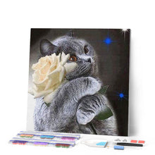 Cargar imagen en el visor de la galería, Punto De Cruz Diamante - Punto De Cruz Diamante - Gato Blanco Y Rosa - Figuredart - Gatos Mascotas Paisajes Punto De Cruz Diamante Animales