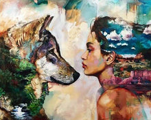 Cargar imagen en el visor de la galería, Punto De Cruz Diamante - Punto De Cruz Diamante - Mujer Joven Y Lobo - Figuredart - Conejos Lobos Mascotas Punto De Cruz Diamante Animales