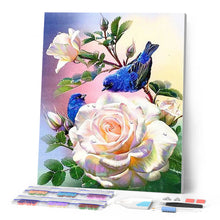 Cargar imagen en el visor de la galería, Diamond Painting - Flores blancas y pájaros azules