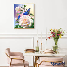 Cargar imagen en el visor de la galería, Diamond Painting - Flores blancas y pájaros azules
