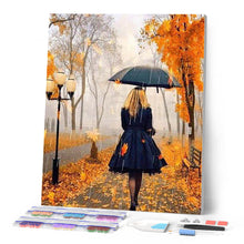 Cargar imagen en el visor de la galería, Punto de Cruz Diamante - Diamond Painting - Mujer en la lluvia 40x50cm con bastidor montado