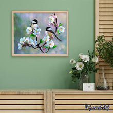 Cargar imagen en el visor de la galería, Punto De Cruz Diamante - Punto De Cruz Diamante - Pequeños Pájaros Y Flores Blancas - Figuredart - Flores Mascotas Punto De Cruz Diamante
