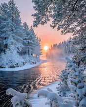 Cargar imagen en el visor de la galería, Diamond Painting - Río en medio del bosque invernal