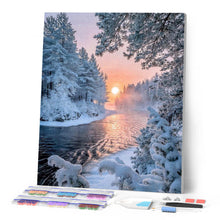 Cargar imagen en el visor de la galería, Diamond Painting - Río en medio del bosque invernal