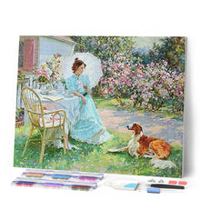 Cargar imagen en el visor de la galería, Diamond Painting - Mujer y su perro en el jardín