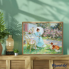 Cargar imagen en el visor de la galería, Diamond Painting - Mujer y su perro en el jardín