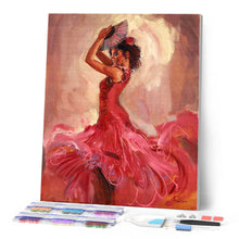 Cargar imagen en el visor de la galería, Diamond Painting - Bailaora en vestido rojo