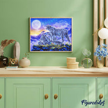 Cargar imagen en el visor de la galería, Diamond Painting - Familia de tigres en luna llena