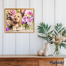 Cargar imagen en el visor de la galería, Diamond Painting - Perro y su canasta de flores