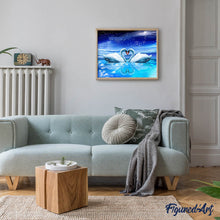 Cargar imagen en el visor de la galería, Diamond Painting - Cisnes y Corazón bajo la Luna
