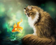 Cargar imagen en el visor de la galería, Punto De Cruz Diamante - Punto De Cruz Diamante - El Gato Y El Pez - Figuredart - Gatos Mascotas Peces Punto De Cruz Diamante Animales