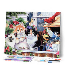 Cargar imagen en el visor de la galería, Punto De Cruz Diamante - Punto De Cruz Diamante - Los Gatos Y Los Pájaros - Figuredart - Gatos Mascotas Punto De Cruz Diamante Animales